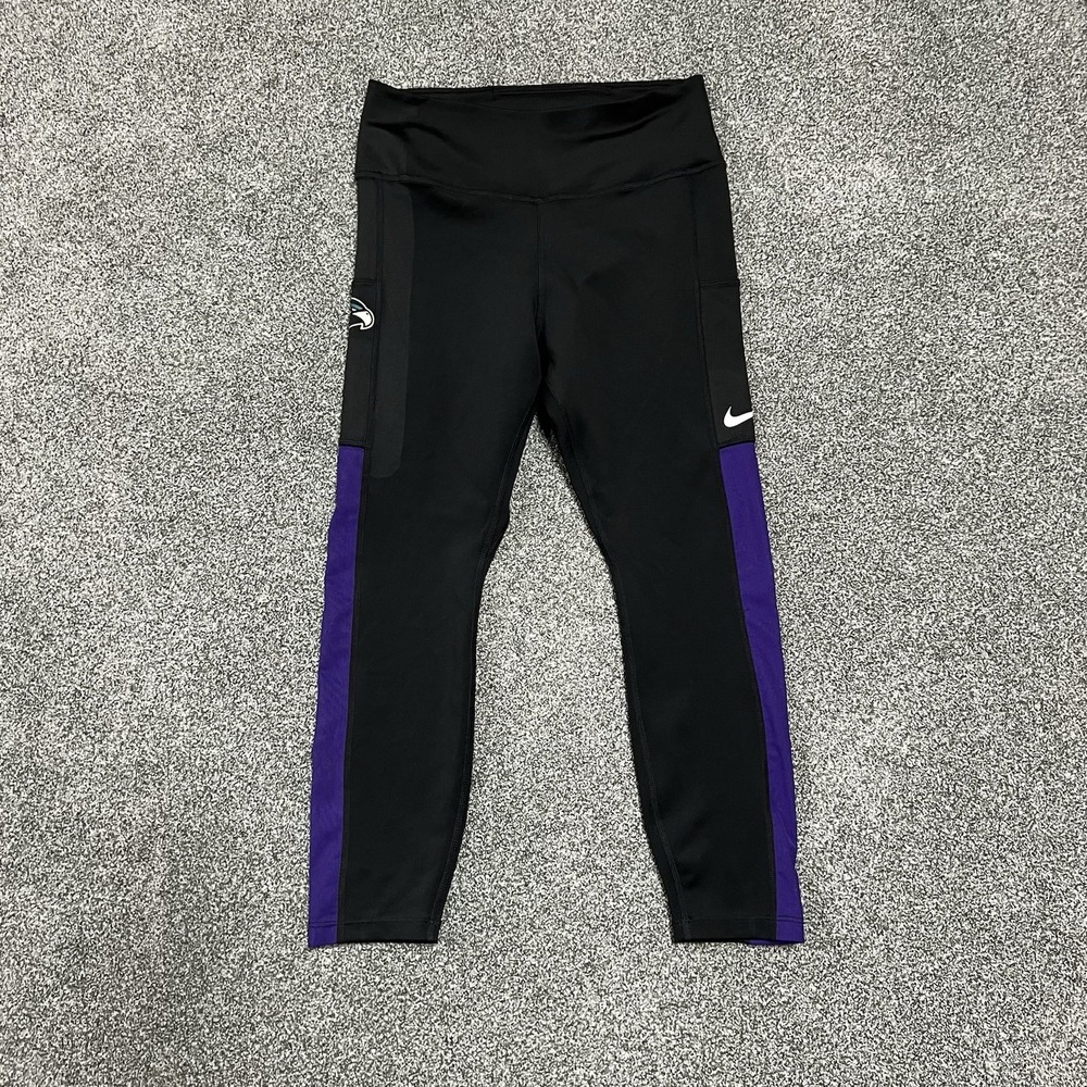 Nike Dri-FIT Womens Medium Black Purple Athletic Leggings Pocket Compression